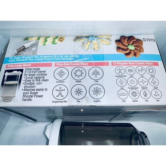 Super Shooter Plus Accessory Kit In Box King Size Cookies 6 Large 12 reg Discs - Picture 2 of 7